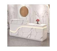 Bureau de réception moderne avec éclairage LED - Comptoir de bureau élégant avec tiroirs de rangement, bureau secrétaire pour salon et hall (A26 x 139 cm (L) x 132,5 cm (L)