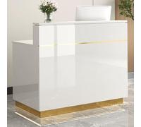 Bureau de réception moderne avec façade LED, élégant comptoir de caisse avec tiroir verrouillable et rangement pour les espaces de vente au détail
