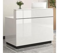 Bureau de réception moderne avec façade LED, tiroir verrouillable et rangement pour espaces de vente au détail
