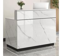 Bureau de réception moderne avec façade LED, tiroir verrouillable et rangement pour espaces de vente au détail