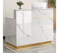 Bureau de réception moderne avec façade LED, tiroir verrouillable et rangement pour espaces de vente au détail