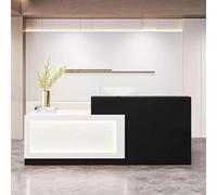 Bureau de réception moderne avec lumière LED - Table de caisse de 180,3 cm - Comptoir avant élégant pour bureau et salon - Finition noire et blanche - Mobilier de réception d'orientation gauche