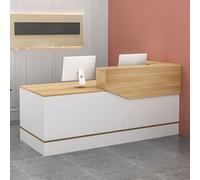 Bureau de réception moderne avec lumière LED, tiroirs verrouillables et armoire à porte, comptoir avant élégant pour halls, salons, espaces de vente au détail et bureaux à domicile