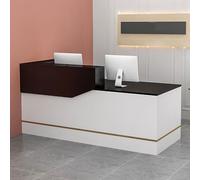 Bureau de réception moderne avec lumière LED, tiroirs verrouillables et armoire à porte, comptoir avant élégant pour halls, salons, espaces commerciaux, bureaux à domicile et zones de réception