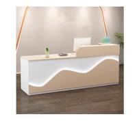 Bureau de réception moderne avec lumières LED, rangement spacieux, finition crème et blanche, polyvalent pour n'importe quel espace, design côté gauche, 100 cm