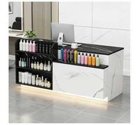 Bureau de réception moderne avec lumières LED réglable de 99 à 160 cm, tiroir verrouillable et étagères, parfait pour le hall d'entrée, le salon de beauté, la vente au détail, 150 x 61 x 89 cm