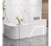 Bureau de réception moderne avec rangement - 120 cm - Blanc - Pour bureau, couloir et magasin - Finition texturée élégante - Comptoir de réception pour espaces de travail contemporains