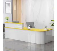 Bureau de réception moderne avec rangement | Compteur avant élégant blanc et jaune pour registre de trésorerie et ordinateur | Bois d'ingénierie durable 130 cm