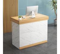 Bureau de réception moderne avec support de caisse enregistreuse - Élégant comptoir de bureau pour la maison, salon de beauté, spa et vente au détail - Finition noyer et blanc - 120 cm - Parfait pour