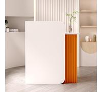 Bureau de réception moderne avec table d'ordinateur - Comptoir de réception en bois pour supermarchés, hôtels et dépanneurs - Finition élégante blanche et orange 120 x 95 x 45 cm