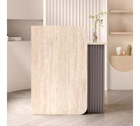 Bureau de réception moderne avec table d'ordinateur - Comptoir en bois pour supermarchés, hôtels et dépanneurs, finition gris grain de pierre, 120 x 95 x 45 cm, design élégant et fonctionnel