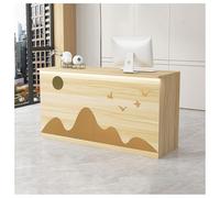 Bureau de réception moderne avec tiroir et petite armoire 140 cm Table d'ordinateur pour bureau, boutique et hall d'entrée Couleur bois originale - Meuble de poste de travail élégant