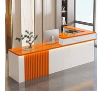 Bureau de réception moderne avec tiroir verrouillable, caisse enregistreuse élégante en forme de L pour vente au détail, comptoir de réception orange avec armoire de rangement (140 x 60 x 100 cm)