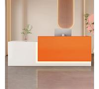 Bureau de réception moderne avec tiroir verrouillable - Comptoir de bureau - Blanc et orange - 140 cm - Meuble fonctionnel élégant pour la maison et le bureau