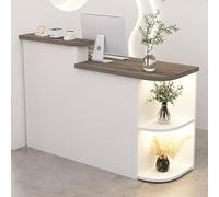 Bureau de réception moderne avec tiroir verrouillable et étagère de rangement d'angle, comptoir contemporain pour magasins de détail et bureaux