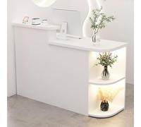 Bureau de réception moderne avec tiroir verrouillable et étagère de rangement d'angle, comptoir contemporain pour magasins de détail et bureaux