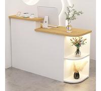 Bureau de réception moderne avec tiroir verrouillable et étagère de rangement d'angle, comptoir contemporain pour magasins de détail et bureaux