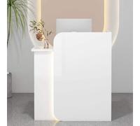 Bureau de réception moderne avec tiroir verrouillable - Support de comptoir pour ordinateur - Petit bureau d'entrée pour bureau, salon, boutique, spa - Design blanc élégant