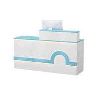 Bureau de réception moderne avec tiroir verrouillable - Table de comptoir élégante pour les entreprises de beauté et les salons de manucure - 100 cm - Solution de rangement blanche et bleue