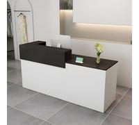 Bureau de réception moderne avec tiroirs de rangement et casiers 99-241,3 cm Table de comptoir avant réglable pour salon, bureau, hôtel et vente au détail - Design d'angle élégant noir et blanc 150 ×