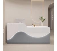 Bureau de réception moderne avec tiroirs de rangement et lumière LED, comptoir d'entrée gris et blanc pour petites entreprises, table de réception élégante de 120 cm - Améliorez votre espace de