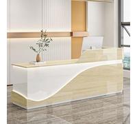 Bureau de réception moderne avec tiroirs verrouillables 140 cm Table de bureau élégante pour salon de caisse enregistreuse Finition blanche et grise Meuble de poste de travail fonctionnel