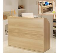 Bureau de réception moderne avec tiroirs verrouillables et panneaux privés pour les petits espaces Idéal pour bureau, magasin, clinique ou beauté Noyer clair