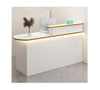 Bureau de réception moderne avec tiroirs verrouillables et rangement, petite table de comptoir en bois pour magasins de commodité et de vêtements (L140 cm) - Élégant et fonctionnel