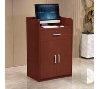 Bureau de réception moderne avec tiroirs verrouillables Petit comptoir d'accueil en bois pour entrée de bureau ou magasin - Finition rouge (60 cm)