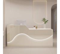 Bureau de réception moderne beige avec tiroirs et lumière LED - Table de comptoir avant élégante pour petites entreprises - Design en bois d'ingénierie - Solutions de rangement de 120 cm