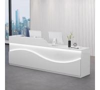 Bureau de réception moderne blanc avec éclairage doux pour salons de beauté Table de bureau élégante pour petites entreprises Solutions de rangement 1 m Meuble élégant pour zones de réception