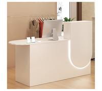Bureau de réception moderne blanc avec éclairage LED - Comptoir de bureau élégant avec tiroir verrouillable, parfait pour une petite caisse en salon ou une utilisation secrétaire