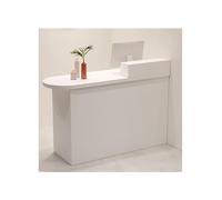 Bureau de réception moderne blanc avec tiroirs et étagères, 110 cm, élégant comptoir de bureau pour cliniques et entreprises, design côté gauche, mobilier fonctionnel pour espaces professionnels