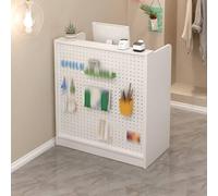Bureau de réception moderne blanc de 60 cm avec panneaux d'intimité - Comptoir de caisse et support de registre 3 tiroirs + 2 étagères Solution de rangement pour salon, bureau et vente au détail