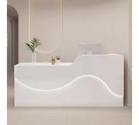 Bureau de réception moderne blanc - Table de bureau en bois d'ingénierie de 140 cm avec éclairage doux - Solution élégante d'espace de travail debout pour la maison et le bureau d'affaires