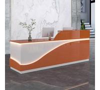 Bureau de réception moderne de 140 cm orange et blanc avec bande LED Meuble de spa élégant pour accueillir les clients Comptoir de réception élégant pour les pratiques de beauté