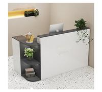 Bureau de réception moderne éclairé par LED avec grand comptoir de vente et tiroirs, idéal pour les billets, les salons de beauté, les halls ou les espaces de vente au détail