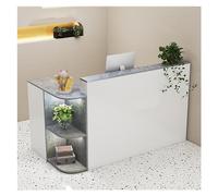 Bureau de réception moderne éclairé par LED avec grand comptoir et tiroirs, idéal pour les billets, les salons de beauté, les halls ou les espaces de vente au détail