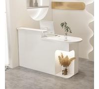 Bureau de réception moderne éclairé par LED avec tiroirs verrouillables, comptoir avant élégant pour magasins et entreprises, blanc, 110 x 49,8 x 104,9 cm, parfait pour les espaces de vente au détail