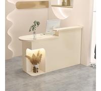 Bureau de réception moderne éclairé par LED avec tiroirs verrouillables, comptoir avant élégant pour magasins de détail et bureaux, finition amande, 99,8 x 49,8 x 104,9 cm, idéal pour un usage