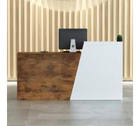 Bureau de réception moderne en bois avec comptoir et tiroirs, élégant bureau pour salon, bureau ou hall, finition bois brûlé, design spacieux 180 x 42 x 100 cm