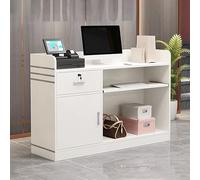 Bureau de réception moderne en bois avec comptoir, petite table de comptoir avant avec rangement, bureau de bienvenue pour halls, salons, vente au détail, salle de réception, blanc (120 cm)