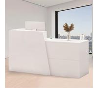 Bureau de réception moderne en bois avec der - Comptoir d'angle droit pour salon de vente au détail, hôtel, bureau - 200 × 42 × 100 cm, blanc