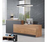 Bureau de réception moderne en bois avec rangement verrouillable, petit bureau d'entrée pour salon et hôtel, comptoir de caisse, table de réception, finition noire, 200 cm