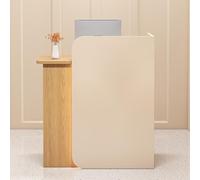 Bureau de réception moderne en bois avec tiroirs et rangement - Comptoir avant élégant pour salon, bureau, hall d'entrée - Finition bois naturel et beige - Côté gauche - 100 x 45 x 100 cm