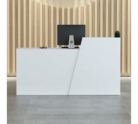Bureau de réception moderne en bois blanc avec comptoir et tiroirs, élégant pour salon, bureau ou hall d'entrée côté gauche, dimensions : 180 x 42 x 100 cm