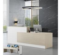 Bureau de réception moderne en bois blanc avec rangement verrouillable | Petit bureau d'entrée et comptoir de caisse | Table de réception élégante pour salon, hall, hôtel, bureau (180 cm)