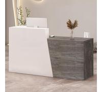 Bureau de réception moderne en bois élégant avec rangement pour salon de vente au détail, magasin de vêtements, hôtel - Finition bois brûlé, design d'angle droit 160 x 42 x 100 cm