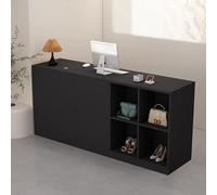 Bureau de réception moderne en bois - Élégant comptoir debout pour hall d'entrée, vente au détail, salon de beauté - Design ouvert sur le devant noir gauche 99,8 cm x 110 cm - Fonctionnel et élégant