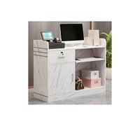 Bureau de réception moderne en bois pour clinique et salon de beauté, table de caisse enregistreuse élégante de 120 cm avec tiroir à clavier, finition pierre blanche, mobilier de bureau élégant